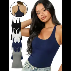 4-Pack Women's Square Neck Crop Top Set, 4 Pcs Sleeveless Camisoles with Built-In Bra, Casual Slim Fit, Short Length, Ideal for Gym & Daily Wear Womenswear Fitted