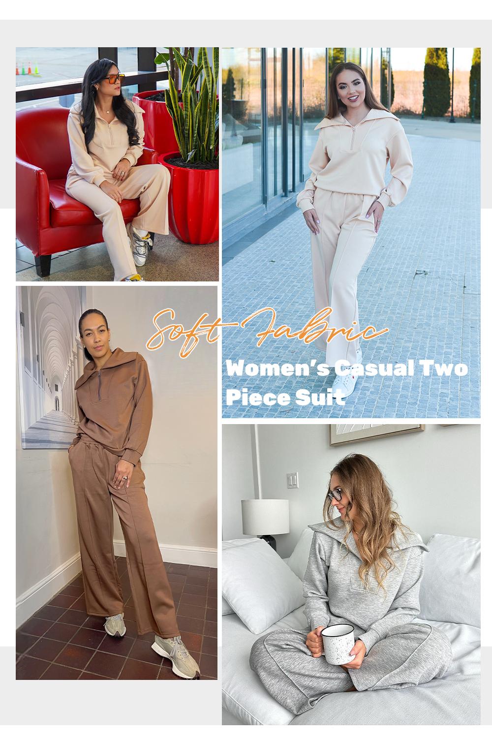 Aleumdr Women's Two-Piece Outfit Half-Zip Sweatshirt & Wide Leg Sweatpants Tracksuit for Autumn Sportswear Running Fitness Loungewear Set