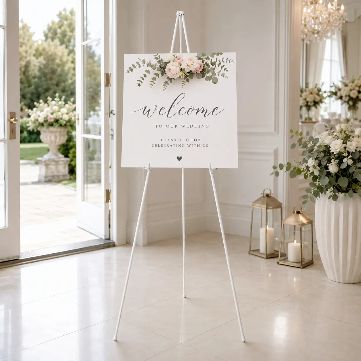 Matte Black & White Adjustable Foldable Metal Easel Stand - 80-168cm Height Freestanding Holder, Flexible Tripod Setup, Non-Slip Rubber Feet, 37cm Compact Storage Rack for Home Decor, Exhibition, Lightweight Artwork, Menu Boards, Party Use