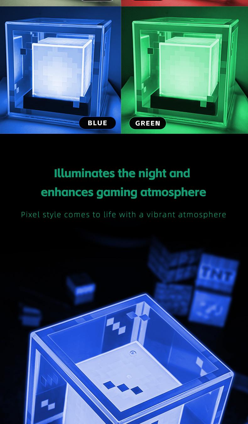 Pixel Style Beacon Night Light Four Color Changing RGB Lamp Beads Eco Friendly Material Type C Charging for Enhanced Gaming Atmosphere