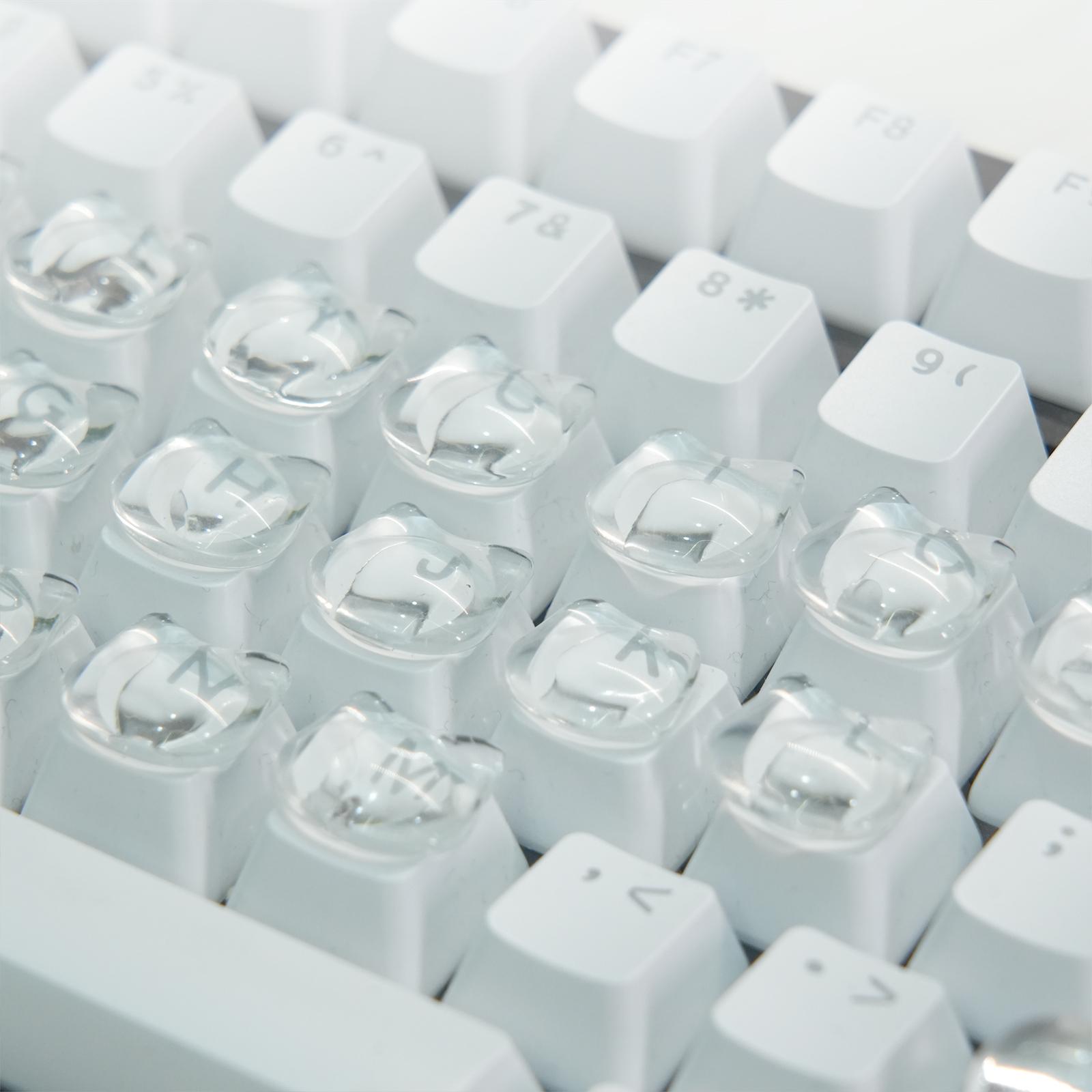 AULA Cat-Shaped Clear Glass Typing Stickers for Long Nails Fully Transparent Sticker Compatible with Desktop Laptop Keyboard & Button Booster Set 30pcs Gaming Keyboard Accessories Nail-Friendly Design