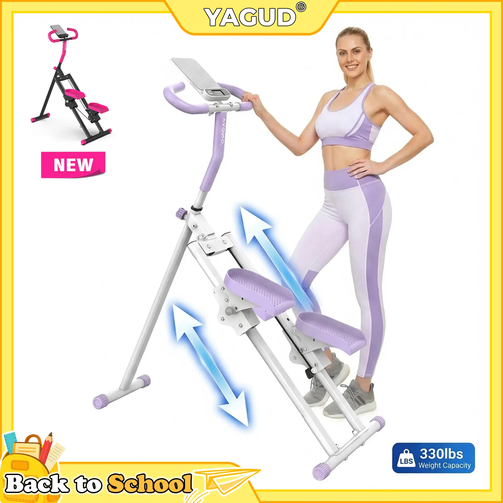 【BACKTOSCHOOL】Yagud Stair Stepper for Home Gym Exercise, New Version Stairmaster ,Compact Folding Stair Climber with Extended Step Range, Adjustable Handlebar/Pedal