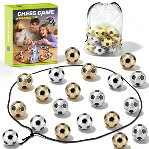 Magnetic Soccer Chess Game Set, 20Pcs Mini Gold & Silver Soccer Magnet Balls with Rope Storage Bag, Tabletop Fidget Board Game, Stress Relief Party Favor Toy for Kids & Family