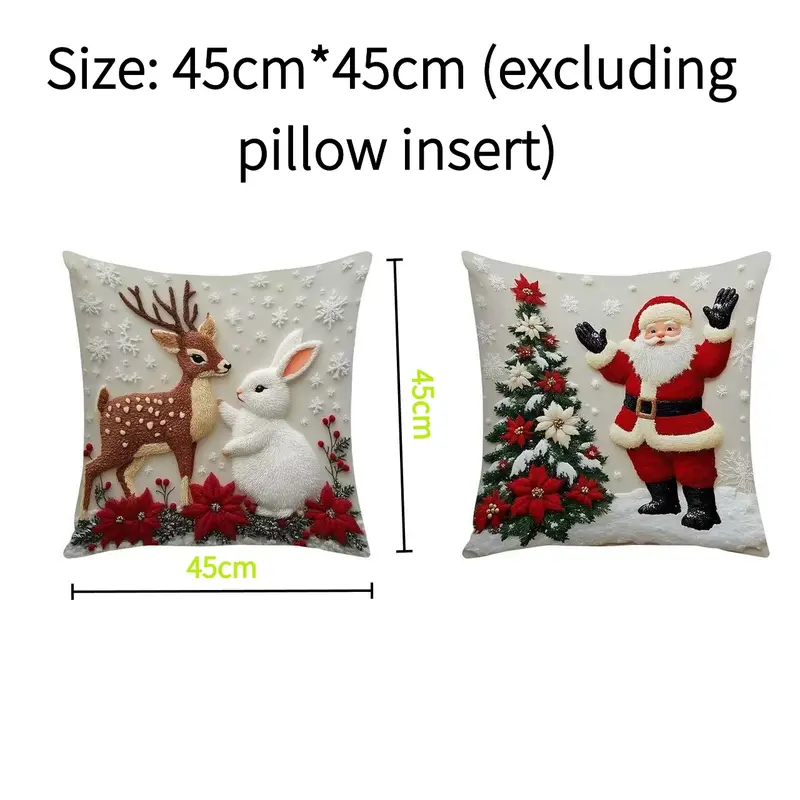 Neutral Square Christmas Pillow Set (Pack of 4) - Santa + Rabbit Combination, Reindeer Pattern, Christmas Style Home Goods, House Decoration, Living Room Soft Decoration, Holiday Party Supplies