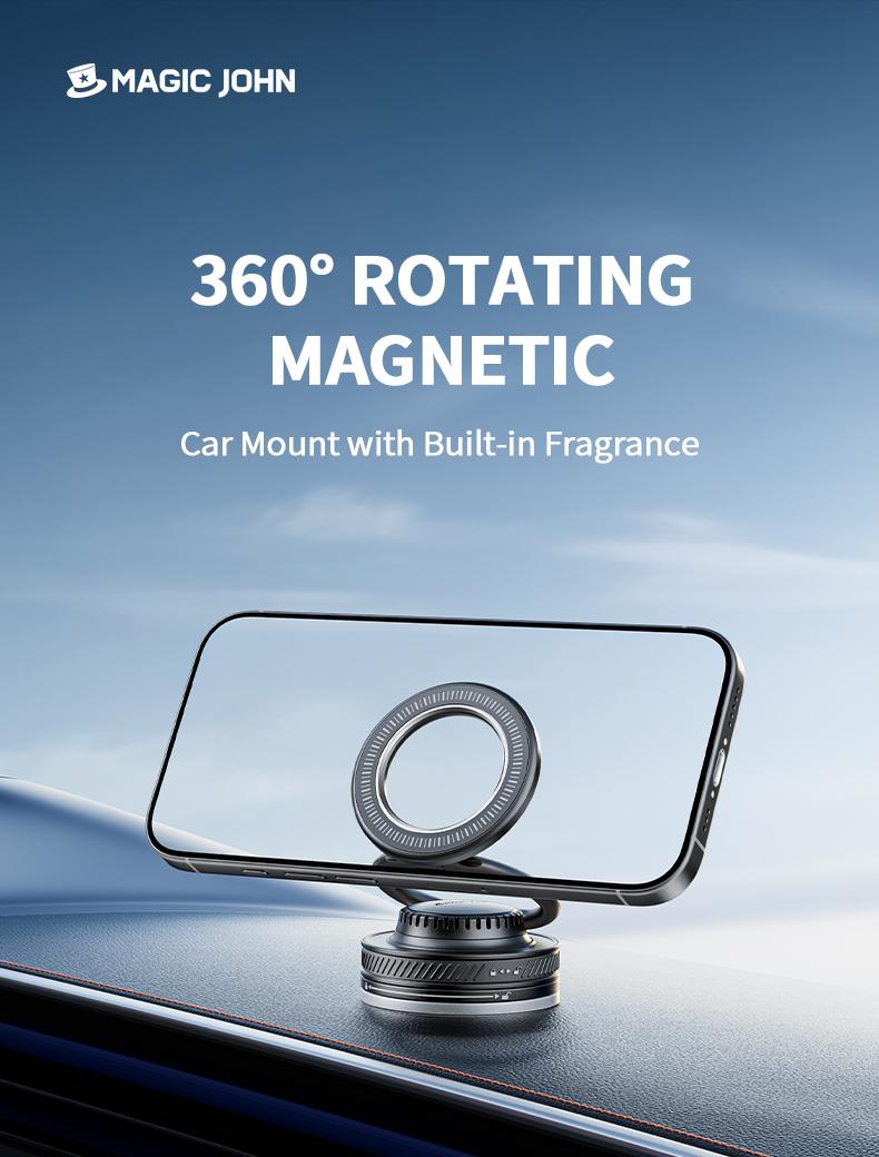 MAGIC JOHN 2-in-1 Magnetic Car Mount with Built-in Rose Fragrance | 360° Adjustable Phone Holder for Navigation | Fits Windshield, Dashboard, Mirrors & Smooth Surfaces