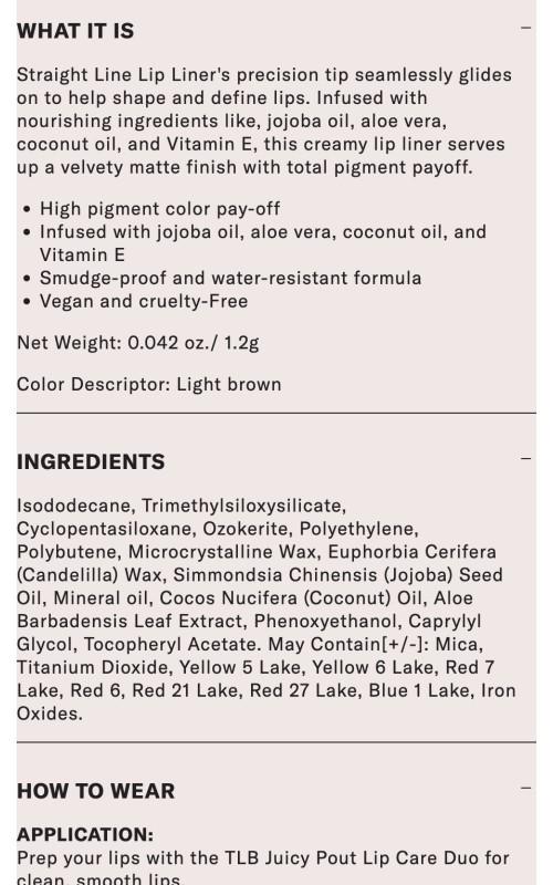 The Lip Bar, Straight Line Creamy Lipliner, Matte, Nourishing Cosmetic - 1 Pack Eyeliner Makeup Pigment Aloe