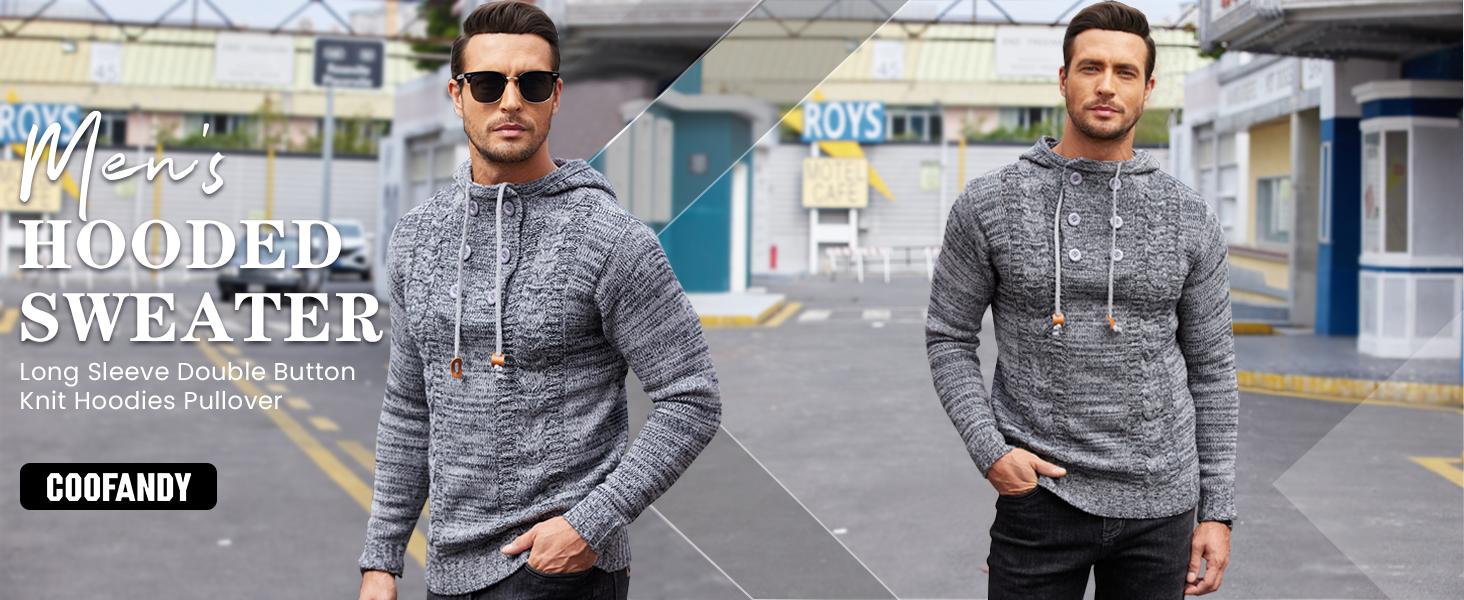 COOFANDY Fall Outfits Men's Knitted Hoodies Pullover Casual Comfortable Long Sleeve Turtleneck/High Neck Sweaters - For Casual/Business/Holiday Stylish Cotton