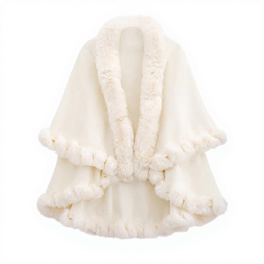 Wool Collar Double-Layer Imitation Cashmere Cape Shawl Knitted Cardigan Jacket for Women Autumn Winter Warmth & Style