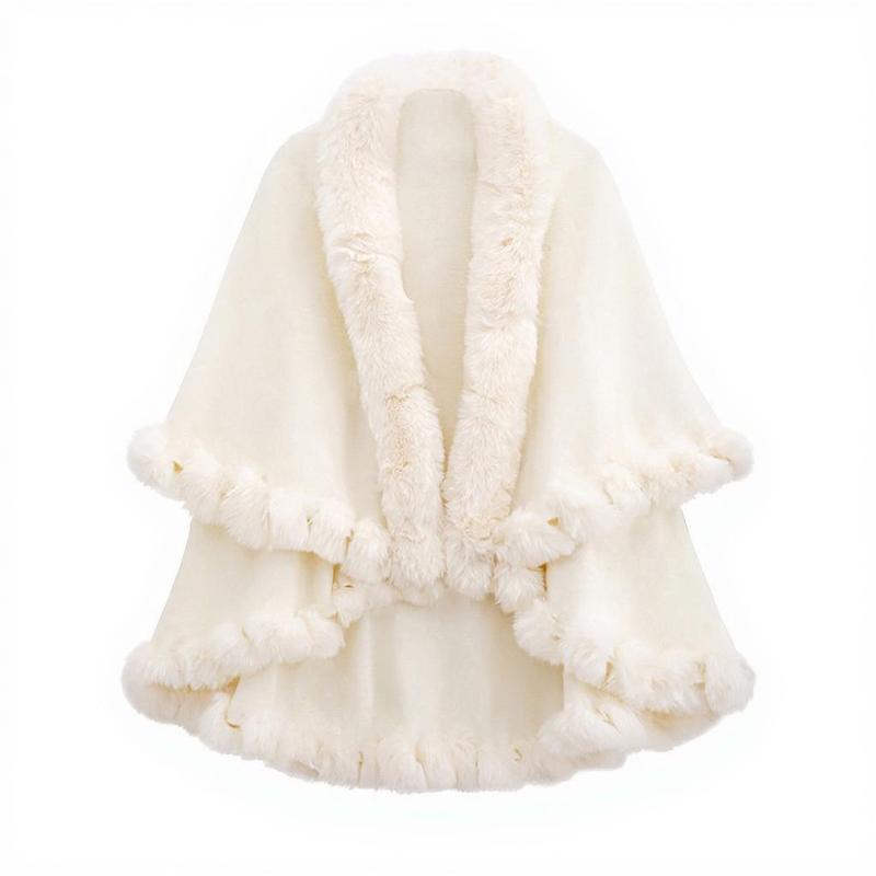 Wool Collar Double-Layer Imitation Cashmere Cape Shawl Knitted Cardigan Jacket for Women Autumn Winter Warmth & Style