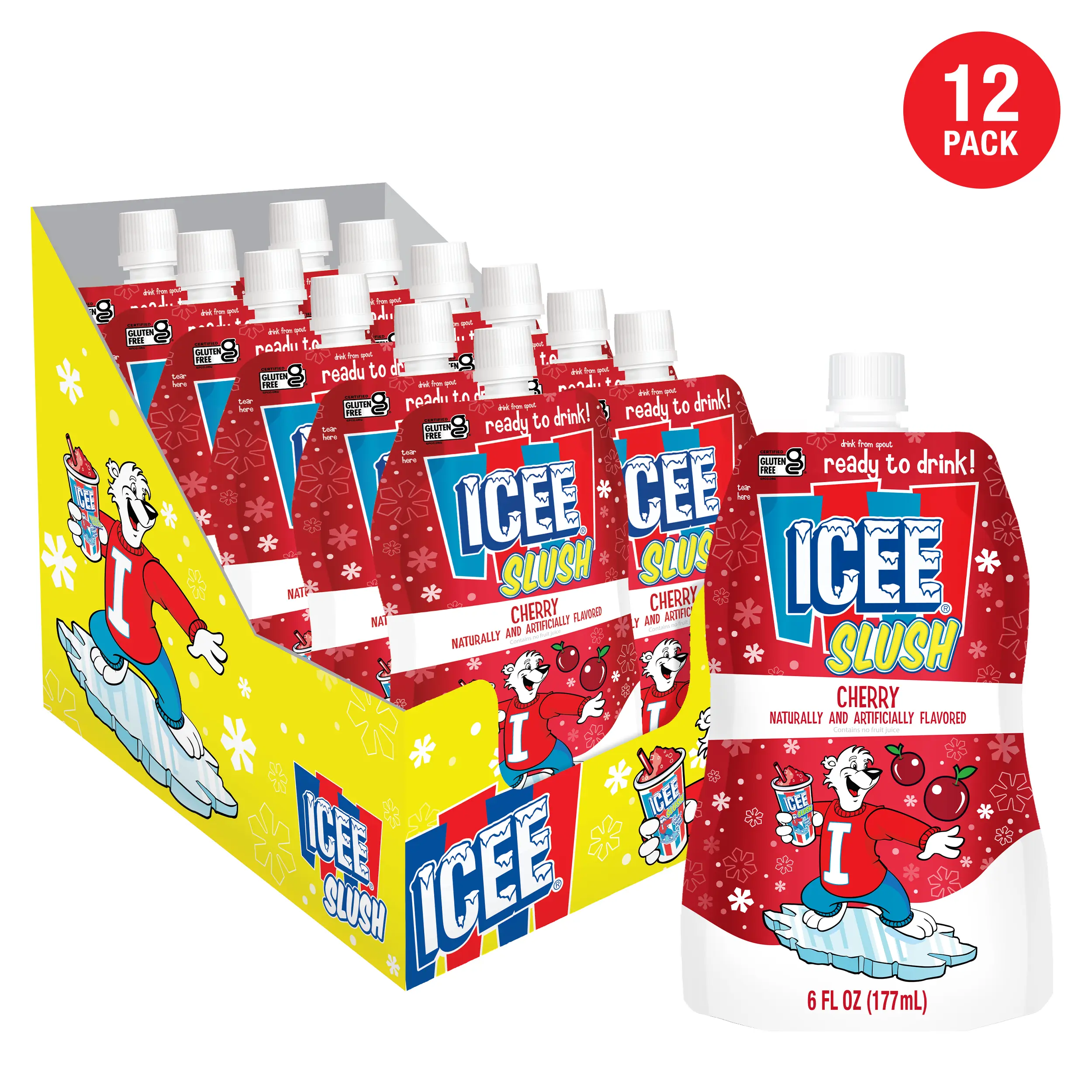 ICEE Slush 12-Pack Frozen Fruit Drink Pouches 6oz Each Red Cherry Just Freeze Squeeze for Instant Slushy Drink No Machine Needed Perfect for Parties Lunchboxes & Gifts Natural Taste Beverage Sweet
