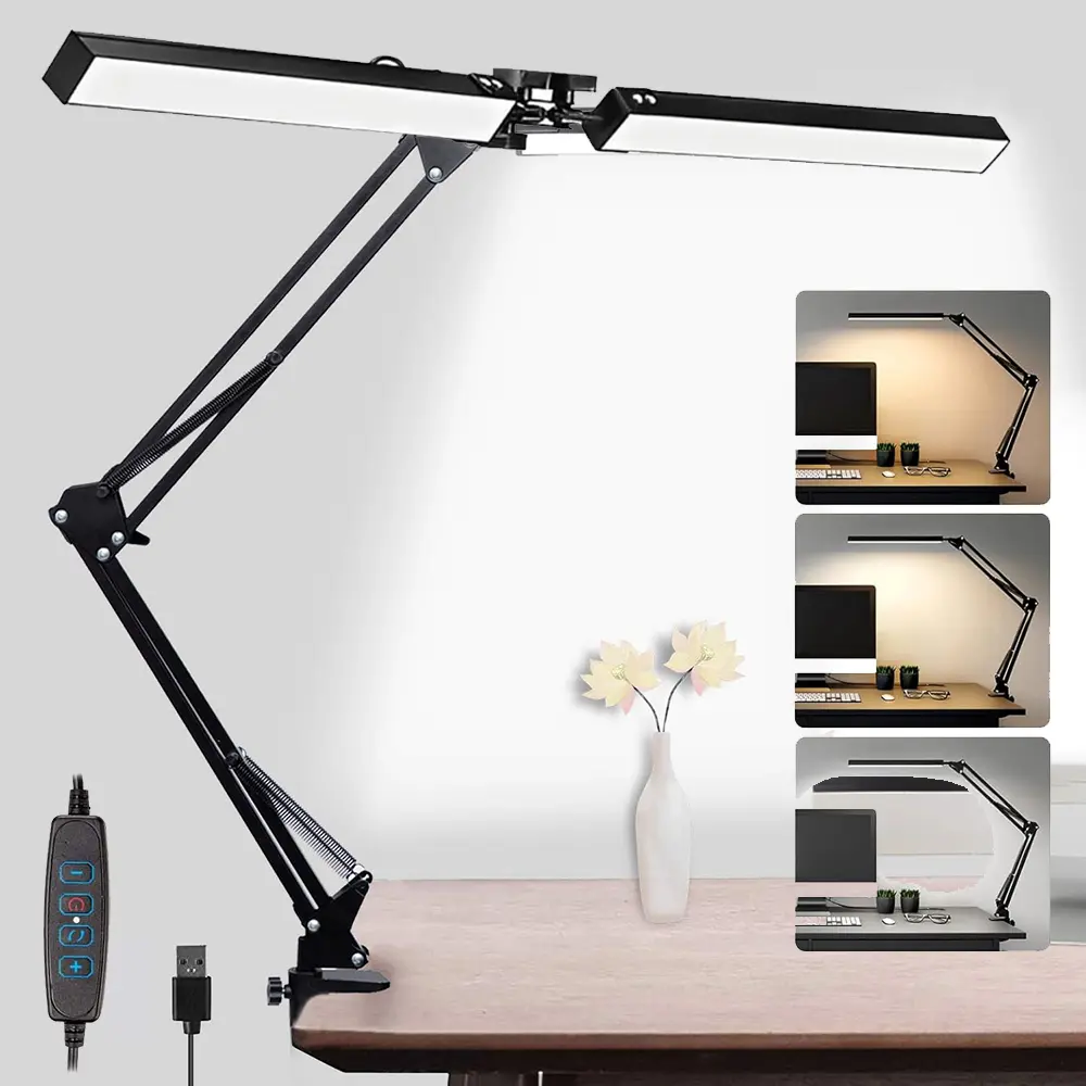 LED Desk Lamp with Clamp,Adjustable Swing Arm Desk Lamps for Home Office,Dimmable Eye Care Desk Light Bright Modern Led Table Lamp for Nail Tech Architect,Flexible Tall Task Table Light