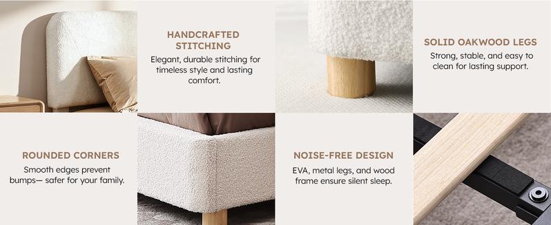 BERRY NEST Cloud Bed Frame, Upholstered Queen Size Bed Frame with Luxury Boucle Headboard, Solid Wood Legs, Rounded Corners Design & Easy Assembly – Modern Cream Platform Bed, No Mattress, No Noise, Queen,Full