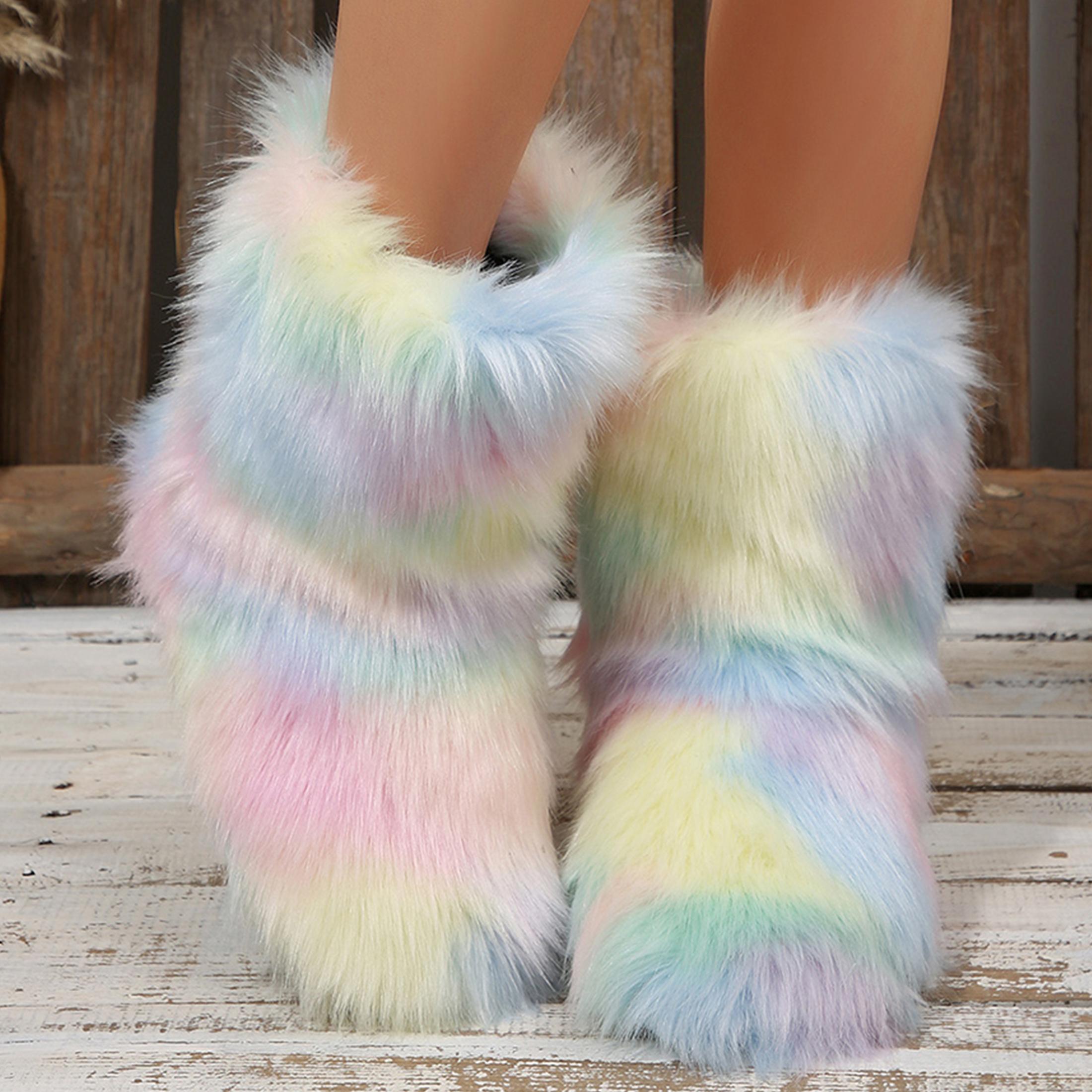 Women's Boots Furry Fuzzy Snow Boots Fluffy Winter Boots Warm Cold Proof Comfortable Mid-Calf Boots