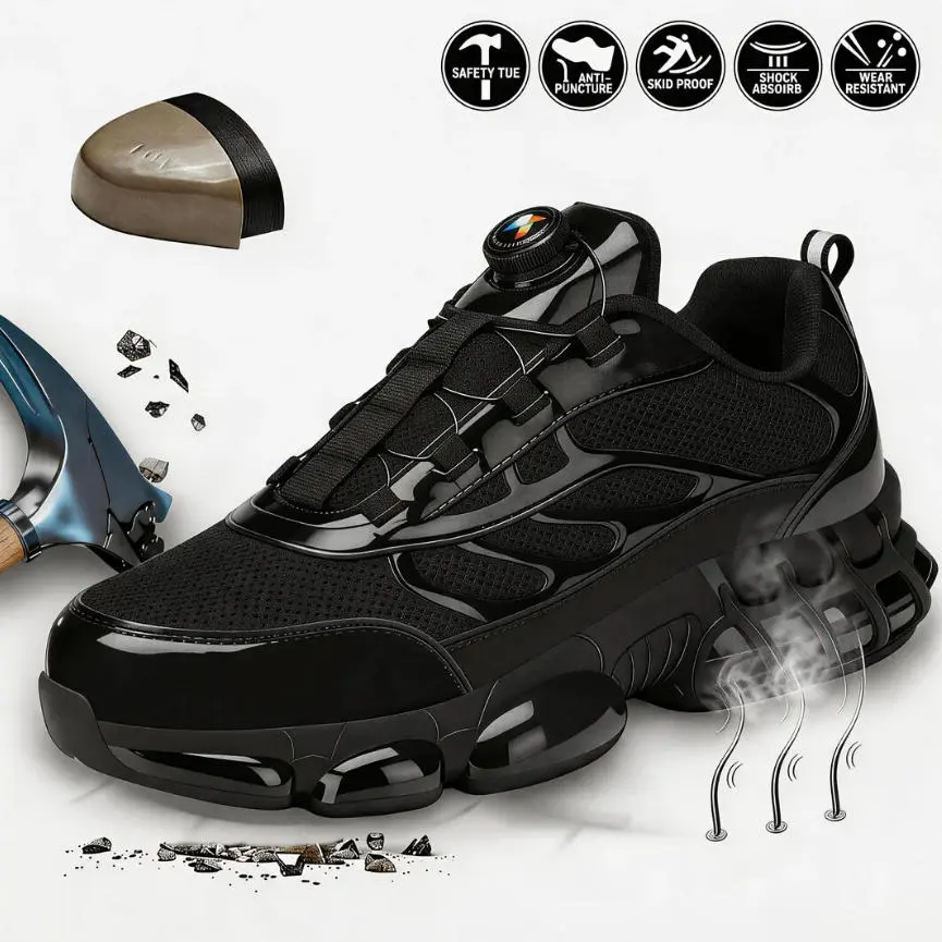Steel Toe Shoes for Men & Women – Lightweight Wide Safety Sneakers, Puncture Resistant Non Slip Work Shoes, Breathable Comfortable Work Tennis Shoes