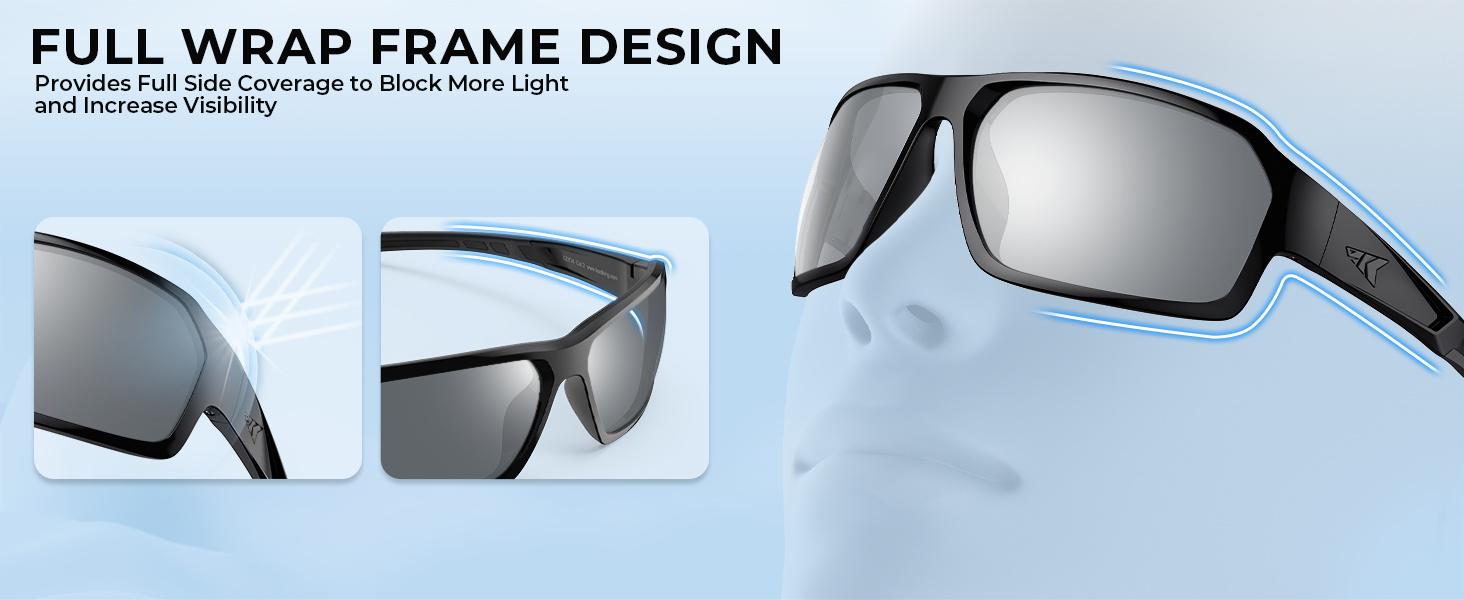 KastKing Chippewa Polarized Fishing Sunglasses UV400 Protection Full Wrap Frame Sports Cycling Sunglasses 1.0mm TAC Lenses Impact Resistant Oleophobic Coating