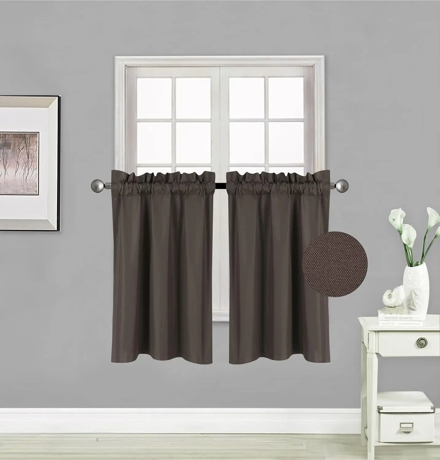 2 Short Panels Tiers Small Window  Curtain Blackout 28" W X 36" L Each for Kitchen Bathroom # R5