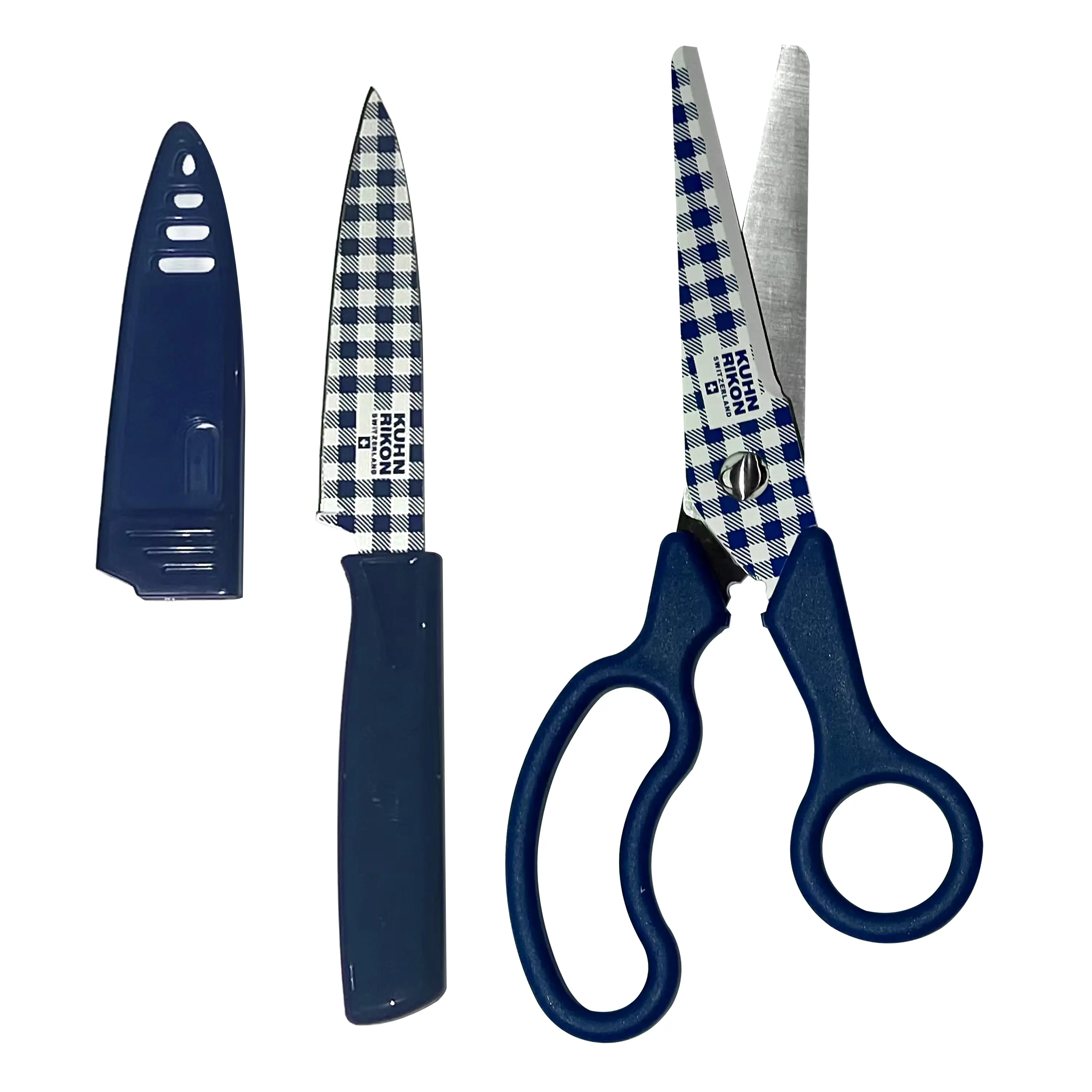 Kuhn Rikon Kitchen Scissors and Paring Knife Set, Multipurpose Shears with Compact Prep Knife and Protective Blade Cover for Cutting, Snipping, Trimming, Peeling and Everyday Kitchen Tasks
