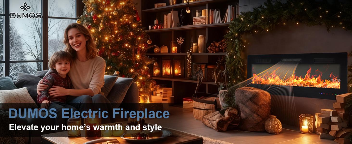 Electric Fireplace Insert, 60-inch touchscreen, remote control, 12 lighting modes/5 lighting levels, dual power supply for energy-saving heating, ETL safety certified
