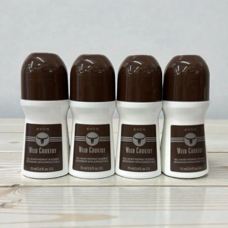 AVON Wild Country Unisex Antiperspirant Deodorant Multi-Pack (4-Count, 75ml/2.6oz) - 24hr Sweat & Odor Control, Gentle Underarm Care for All Skin Types, Alcohol-Free, Ammonia-Free, Aluminum Chlorohydrate-Infused, Soft Leather & Oakmoss Aromatic Scent, Adu