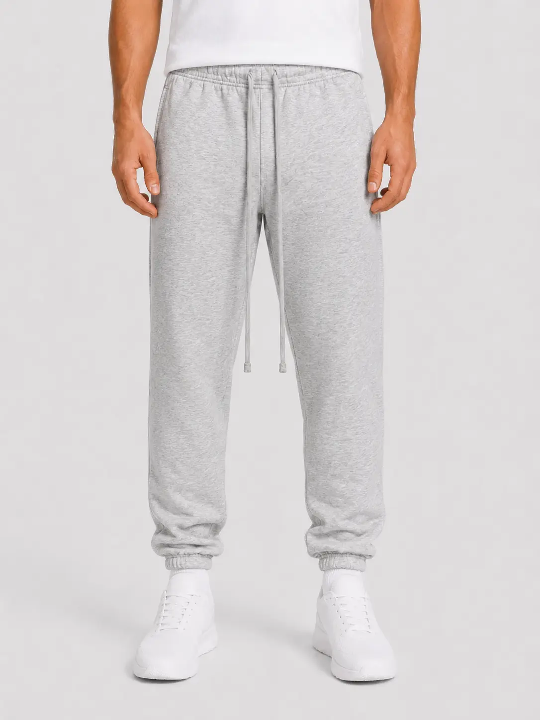 Men's Cuff Hem Gray Sweatpants - Sporty Chic, Clean Design, Elastic Waist, Unisex Casual Streetwear Loungewear Bottoms Athleisure Menswear