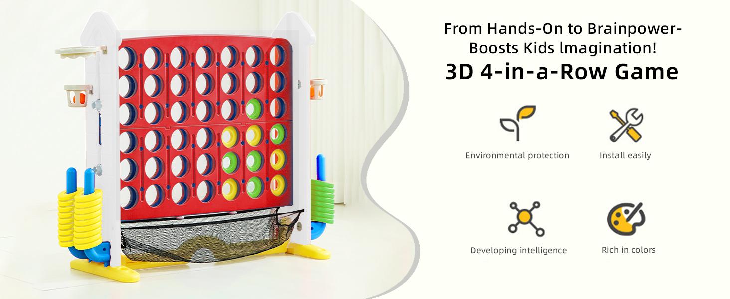 Height Adjustable 3-in-1 Giant 4 in a Row Connect Game,Basketball Hoop, Ring Toss Game, 4-to-Score Game,Jumbo 4-to-Score Game, Indoor Outdoor Yard Game Party Game for Kids Adults and Family, coordination