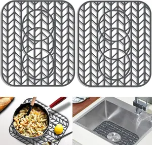 Sink Protectors for Kitchen sink, 13 5/8" x 11 5/8" Folding Non-slip Silicone Sink Mat Grid for Bottom of Farmhouse Stainless Steel Porcelain with 3 Reserved Holes
