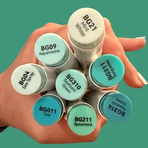 Ohuhu Honolulu B Brush/Fine Tip Marker Blue Green Single Color Alcohol Marker for Artists with Dual Tips Brush and Fine Tip