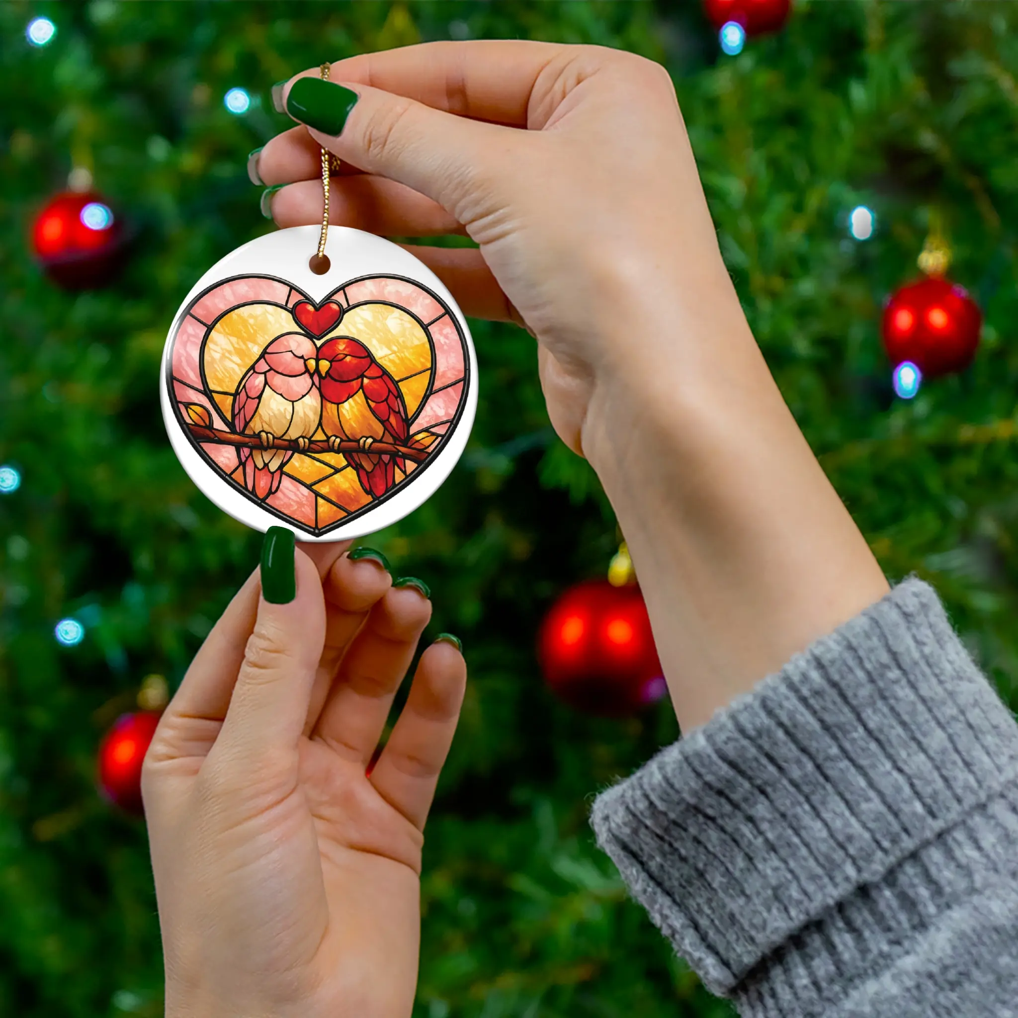 3.5" Heart Glass Love Birds Suncatcher ❤️ Pair of Birds on a Branch Ornament - Pink & Ruby Red Stained Glass Style - Romantic Anniversary or Valentine’s Day Gift - Small Heart Window Decor #LoveBirds...