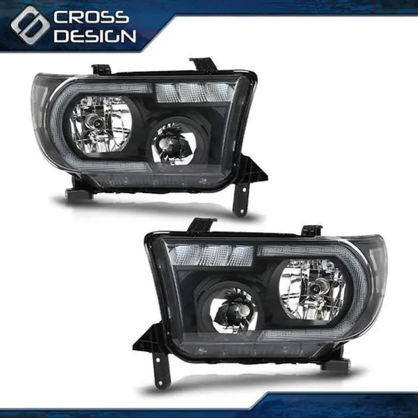 CROSSDESIGN High-Quality Material LED Car Headlight Assemblies Pair Set - Factory Direct Automotive Headlight Replacements, Car Lighting Kit for 07-13 Toyota Tundra, 08-17 Toyota Sequoia (Left + Right, Pro Install Rec)