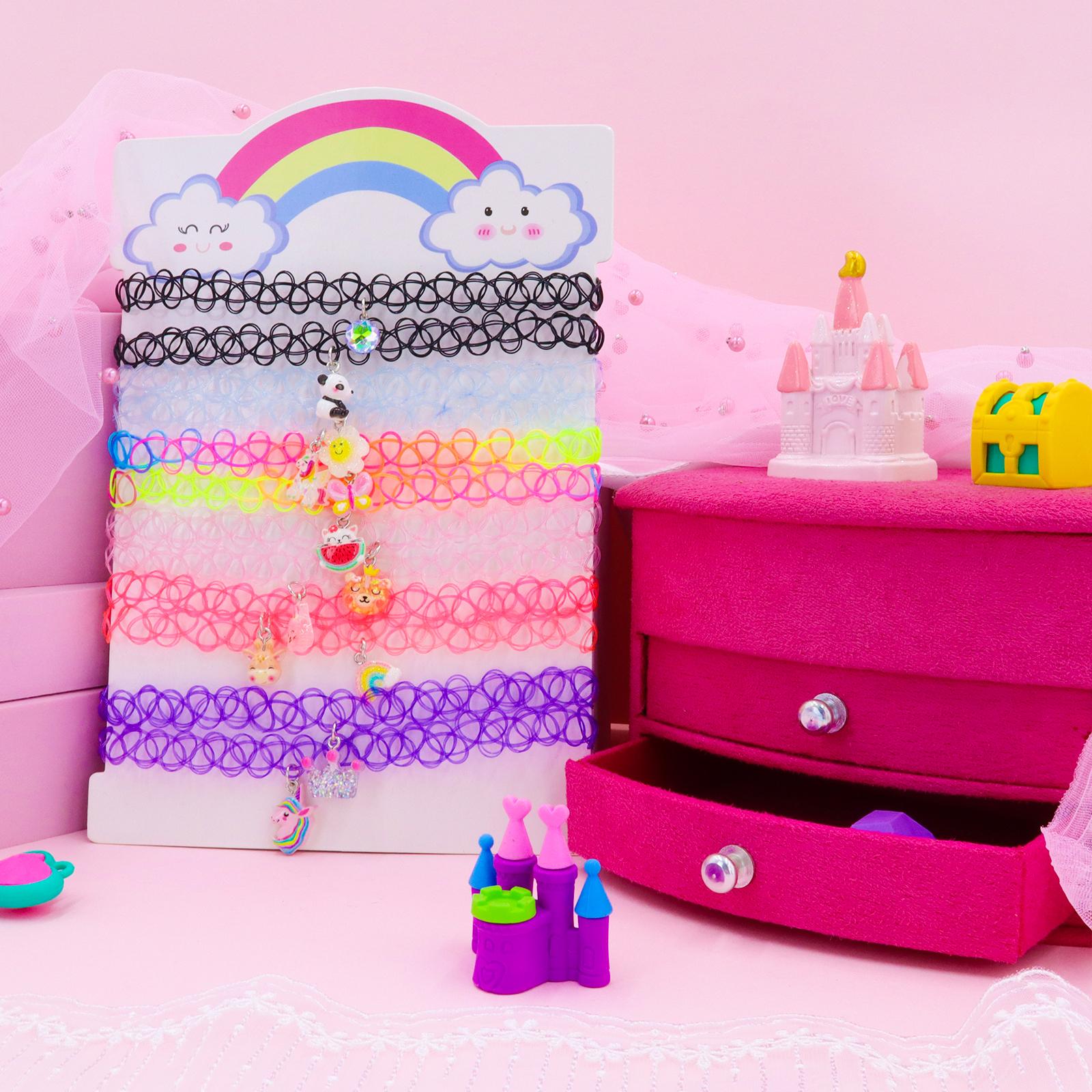 Pinksheep 12Pcs Choker Necklace Set, Pendant Charm Chokers Henna Tattoo Stretch Elastic for Dress up