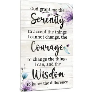 8x12 Inch Serenity Prayer Vintage Metal Sign, Purple Blue Watercolor Floral Wood Grain Inspirational Wall Plaque, Rustic Farmhouse Bedroom Entryway Decor, Encouraging Christian Housewarming & Spiritual Gift