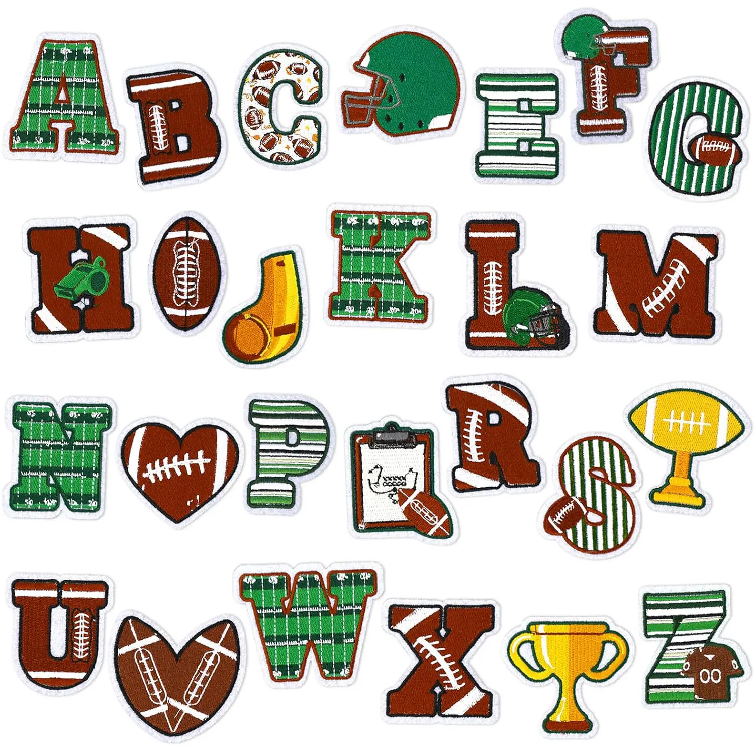 26-Piece Football Alphabet Iron-On Patch Set – Varsity Style DIY Embroidery Letters for Jackets, Hats & Bags