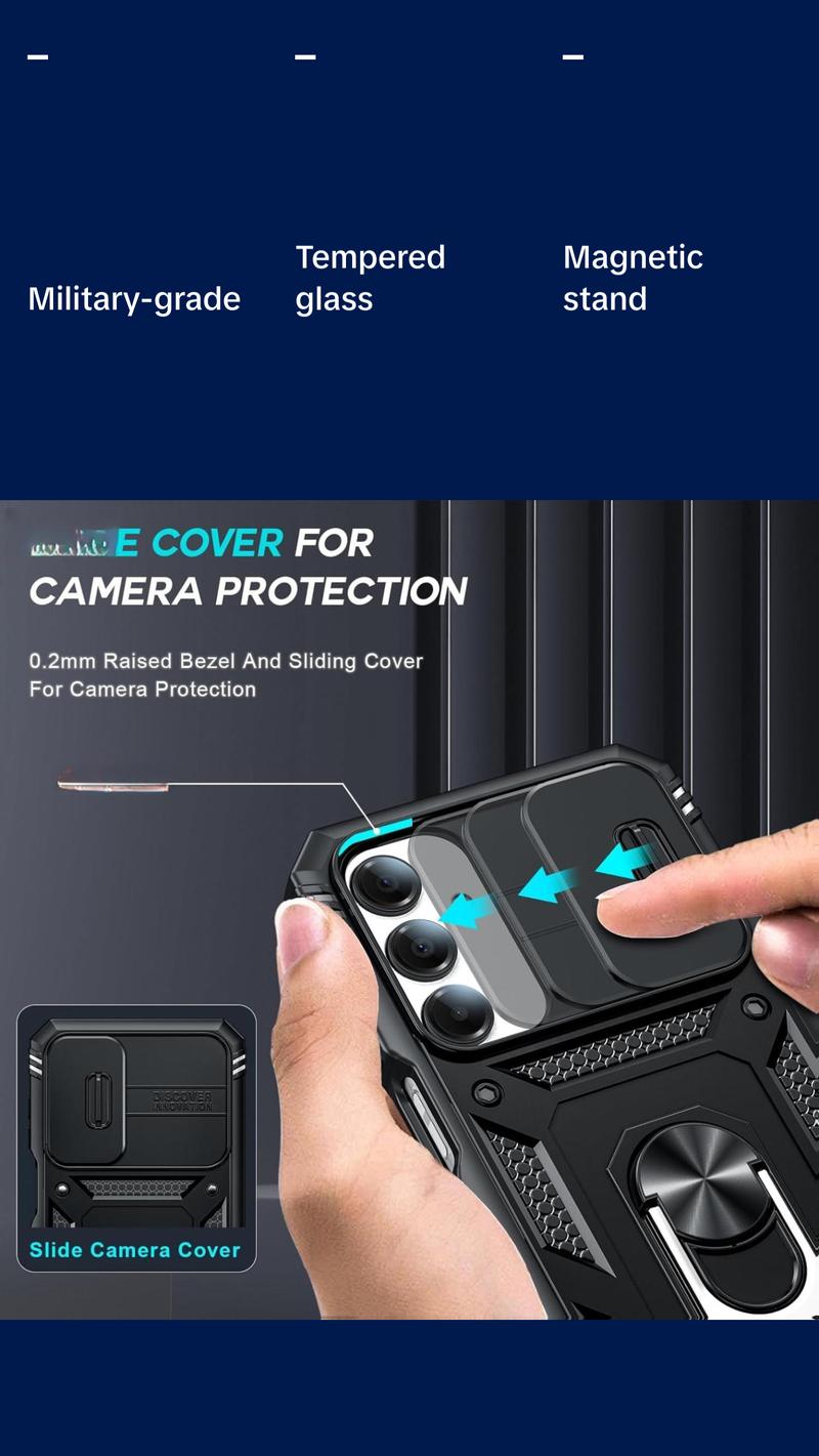 Sansumg Galaxy A16-5G Phone Case: Galaxy A16 5G Screen Protector [2 Packs] with Camera Cover, Military-Grade Heavy Duty Protection Cell Android Basic Funda para Samsung Galaxy A 16 5G Phone, Black