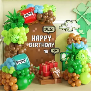 147-Piece Video Game Balloon Garland Kit with Pixel Green, Blue & Brown Balloons for Gamer Parties