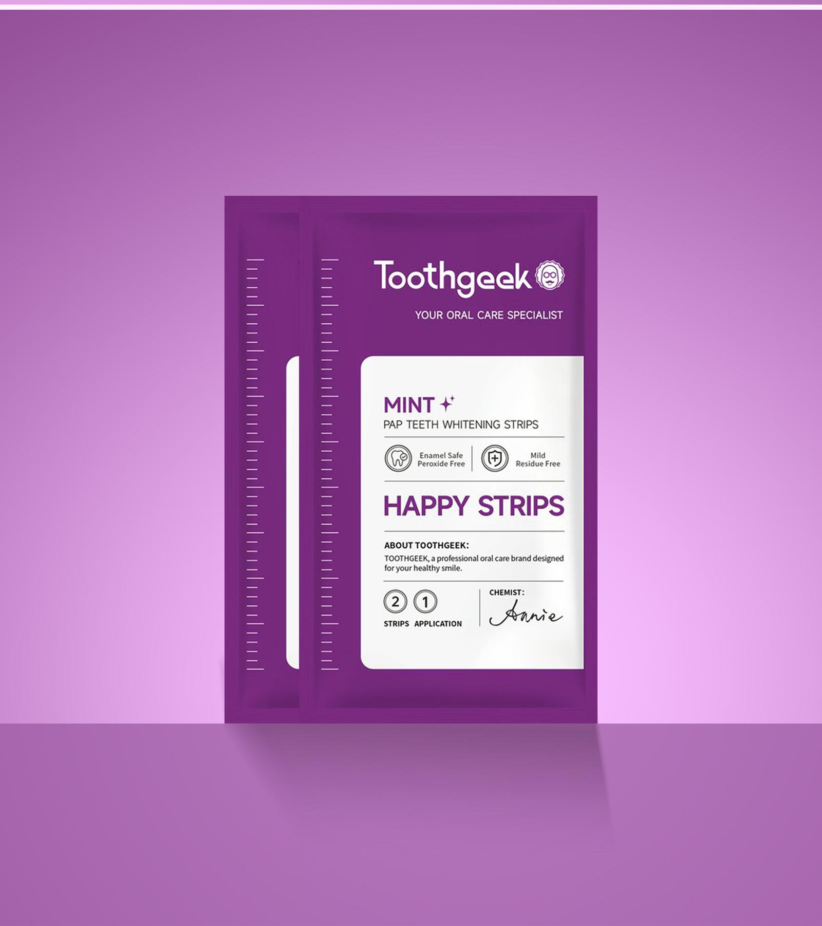 Toothgeek Mint Pap Teeth Strips – 7-Day Use Gentle Formula, Clean Feel, Mint Flavor, Purple Fun Stickers
