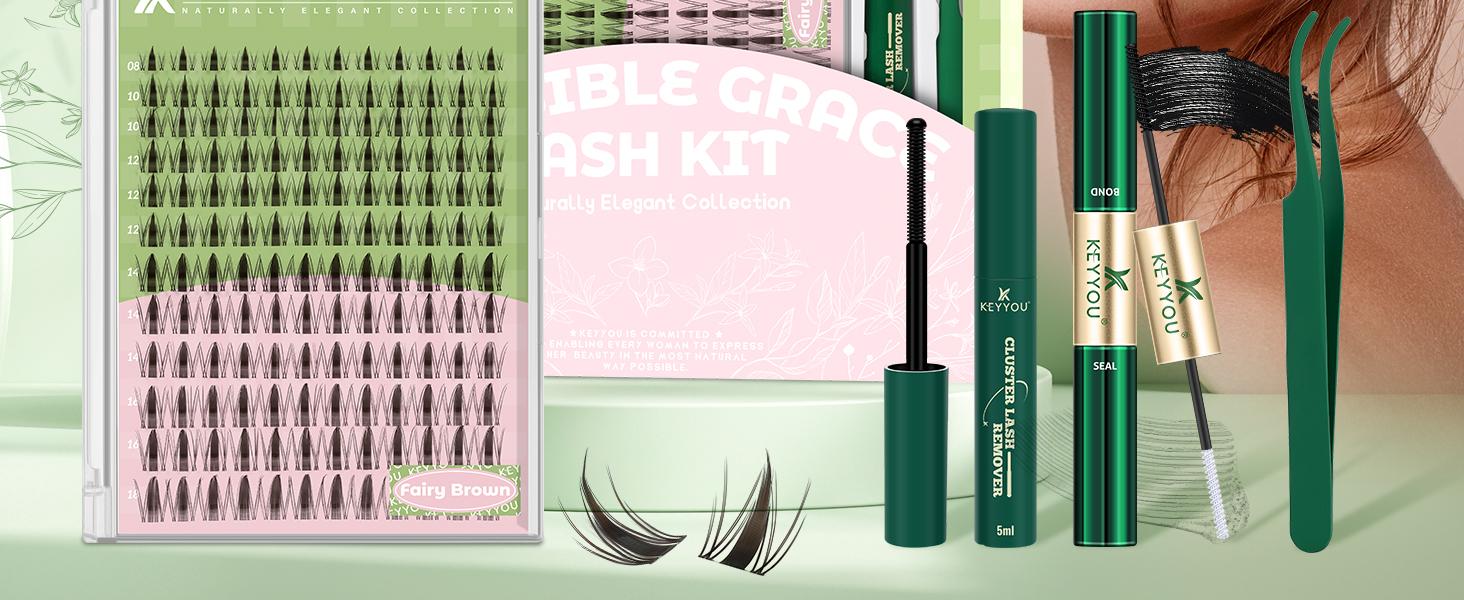 KEYYOU Brown Fairy DIY Lash Cluster Natural Water-Proof Super Thin Invisible Band Long-Lasting Eyelash Extensions Beginner-Friendly (Lash Single Box / Lash Kit）Feline lash look Medusa Lash handmade lash TikTok Shop FebruaryFaves