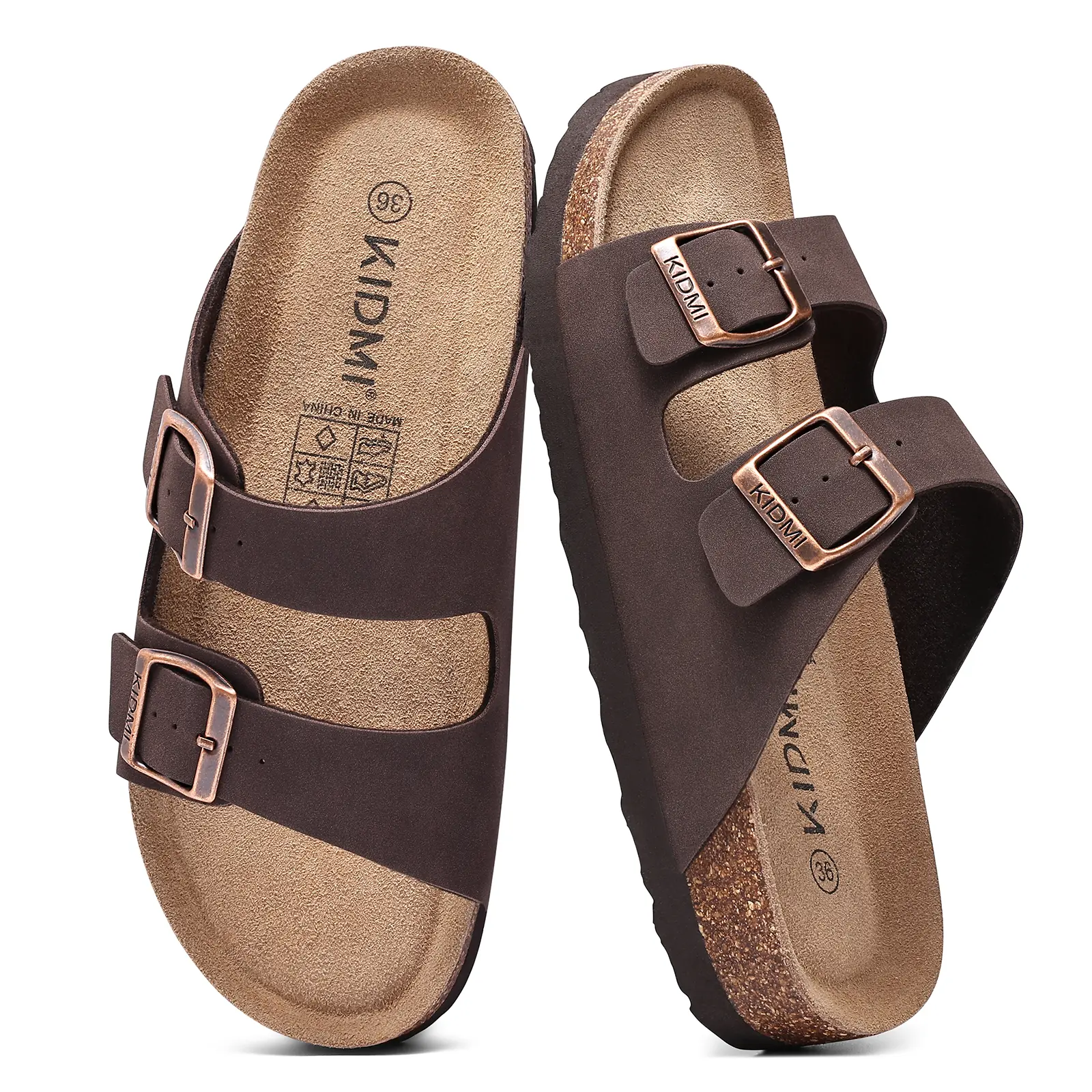 KIDMI Women's Sandals Men Flat Sandals Outdoor Cork Beach Sandals Women's Double-Strap Buckle Sandals with Adjustable Buckle Summer Walking Shoes For Women Footwear