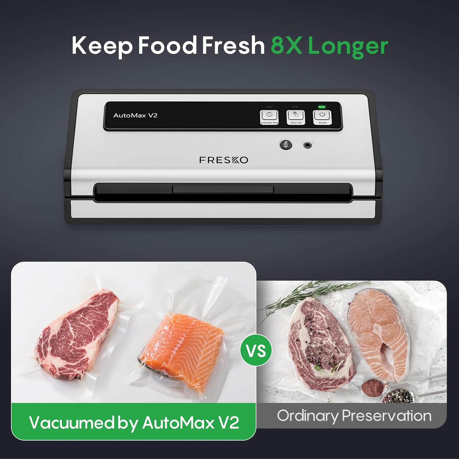 FRESKO Vacuum Sealer Machine with Automatic Bag Detection, Double Heat Seal, Compact Food Sealer, Easy to Use, Starter Kit
