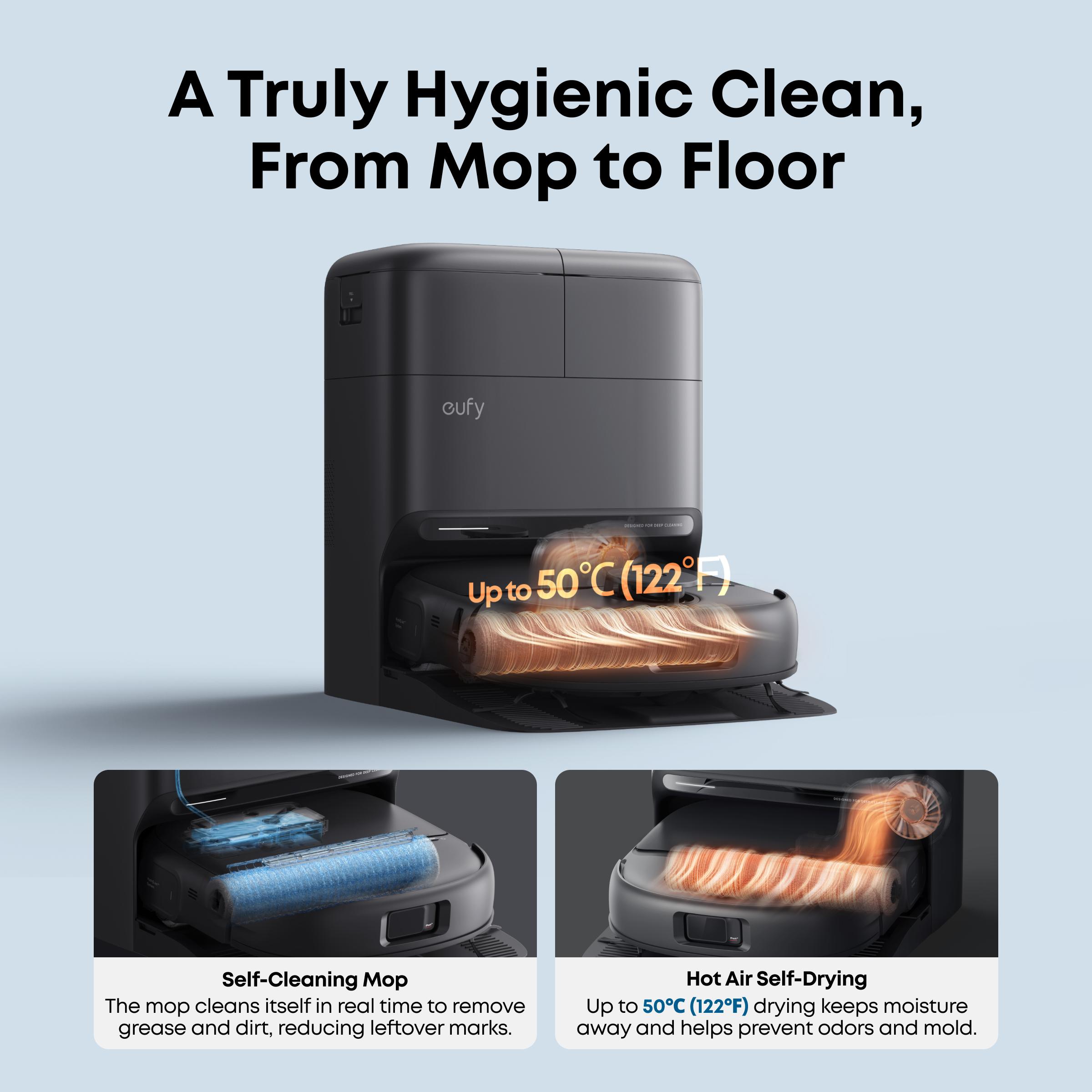 eufy C28 Robot Vacuum and Mop Combo, HydroJet Self-Cleaning Roller Mop, DuoSpiral Detangle Brush, 15,000 Pa Turbo High Suction, 5-in-1 Robot Vacuum and AI Obstacle Avoidance