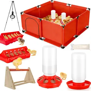 Brooder Box for Chicks, All-in-One Chick Starter Kit, Stainless Steel Frame Baby Chicken Brooder Pen with 250W Heat Lamp, Perch, Chicken Feeder & Waterer Set, Up to 30 Chicks, Square Style