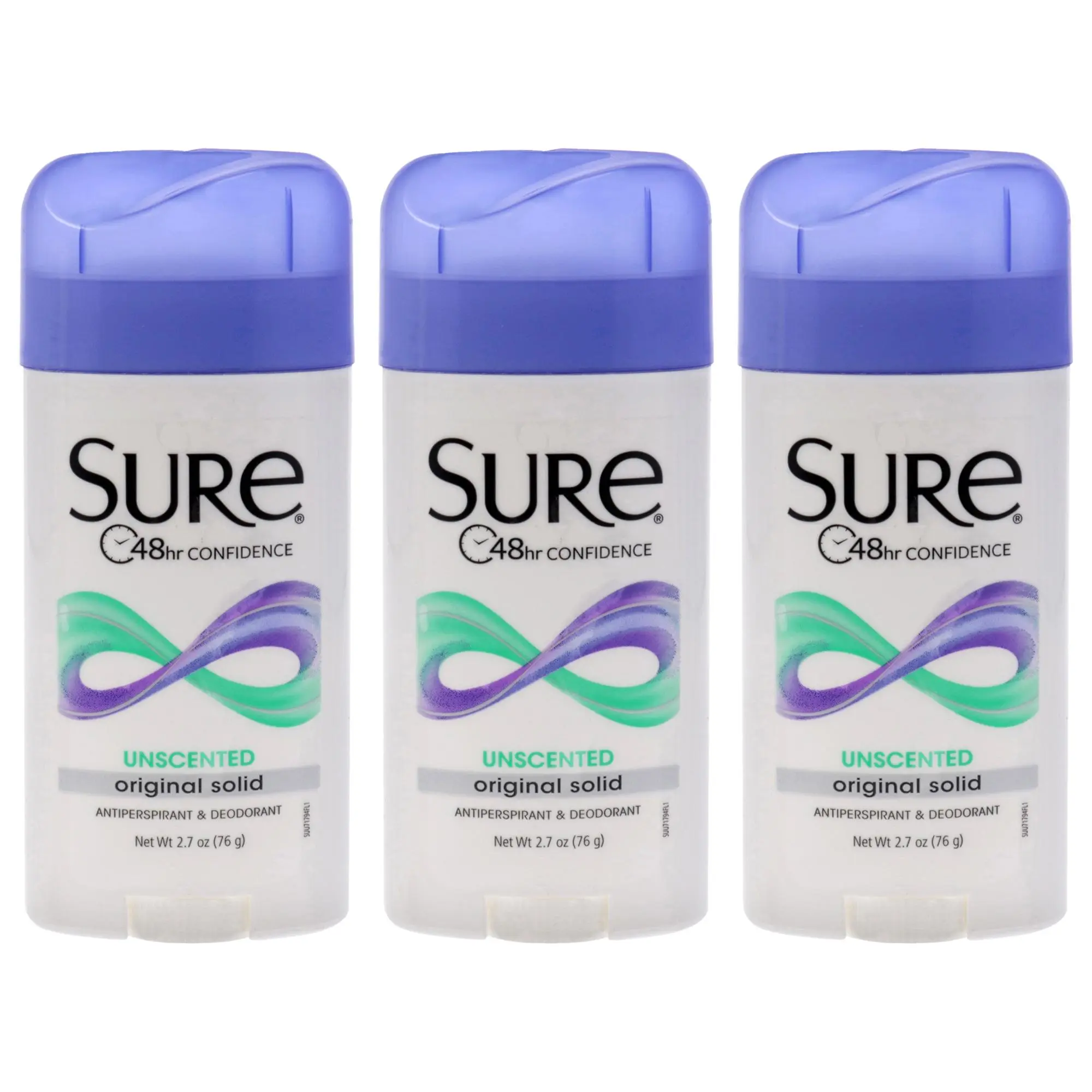 Original Solid Anti-Perspirant Deodorant - Unscented by Sure for Unisex - 2.7 oz Deodorant Stick - Pack of 3