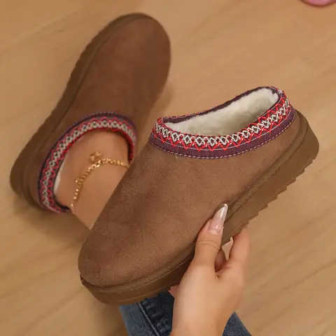 Women's Fuzzy Memory Foam Slippers Fluffy Winter House Shoes Indoor and Outdoor Anti-Slip Mini Snow Boot Short Ankle Girl Footwear