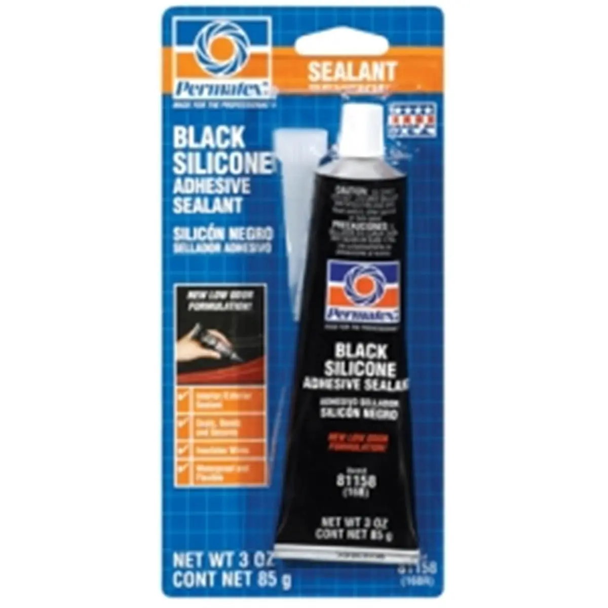 212 MAIN Permatex PTX81158 No 16 Black Silicone Adhesive Protective Sealant, 3oz Carded Tube, Flexible, Insulating, Waterproof, Multipurpose, Strong Adhesion