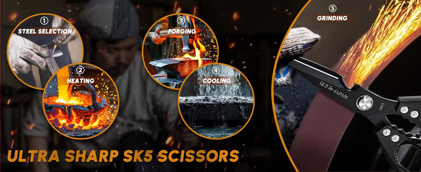 Huusk Kitchen Shears Set, Heavy Duty Poultry Shears, Japanese Kitchen Scissors for Meat, Chicken Bones, and Turkey