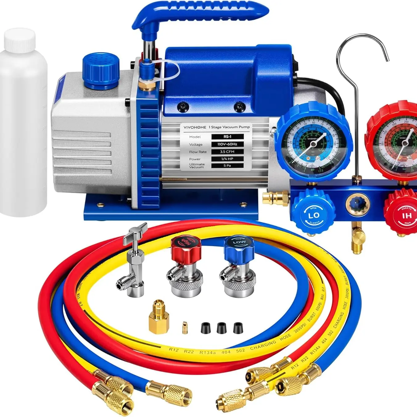 3.5 CFM 1/4 HP Vacuum Pump & Manifold Gauge Set