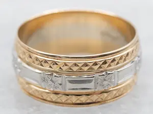 Two Tone Patterned Wedding Band