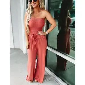 2026 New Solid Color Strapless Loose Women's Jumpsuit Elegant Overalls No.194