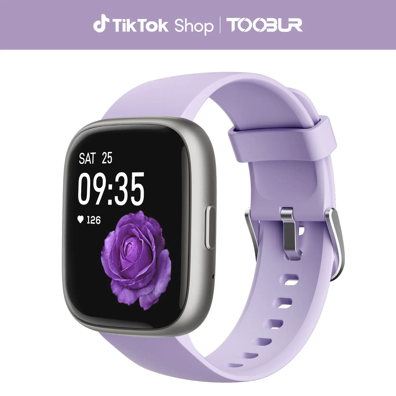 TOOBUR Silicone Sporty Smart Watch Bracelet - Wearable Device, Android Compatible, LCD Display, Bluetooth Calling, Smart Voice Assistant, IP68 Waterproof, 100 Sports Modes, Sleep/Step/Calorie Tracker (Lilac, Gifts for Women, Watches for Women)