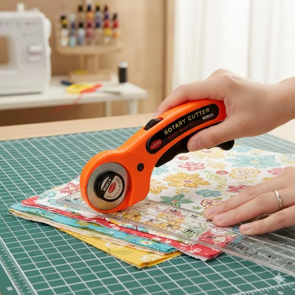 Professional Rotary Cutter Set: Tungsten Steel Blades with Magnetic Quick-Change System and Safety Lock for Fabric, Leather, Wallpaper, and DIY Crafts. Durable and Precise Cutting Tools for Home and Professional Use. Cutting Precision, Crafting Sewing