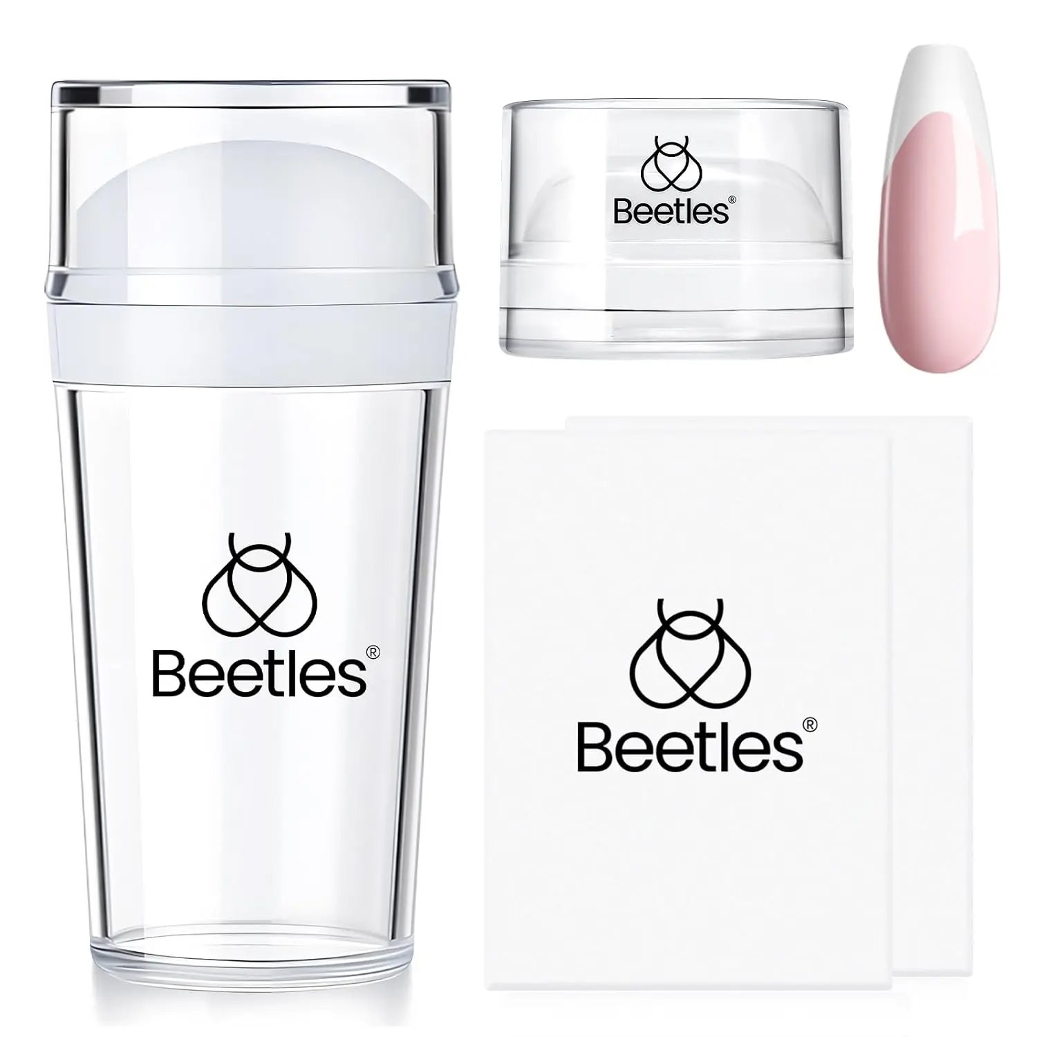 Beetles Nail Stamp, 4Pcs French Tip Tool Easy Manicure Nail Stamper Single Head Soft Silicone Long & Short French Tip Stamp Tool with 2Pcs Nail Scraper Decorations Valentine's Day Gift for Women